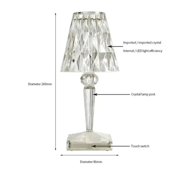 ⁦Diamond Table Lamp LED Touch Control Crystal Charging Acrylic⁩ - الصورة ⁦5⁩